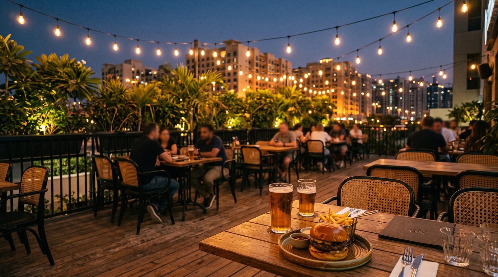 Outdoor terrace in the evening